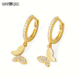 CZ Butterfly Hoop Earrings Dangle Drop For Women