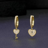 CZ Love Heart Hoop Earrings Key Lock Asymmetry Earrings