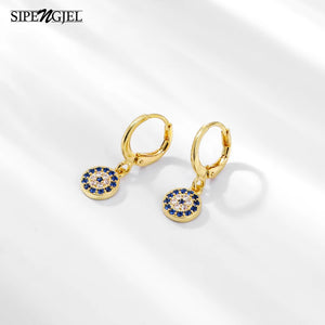 SIPENGJEL Zircon Evil Eye Pendant Earrings Mini Turkey Earrings For Women