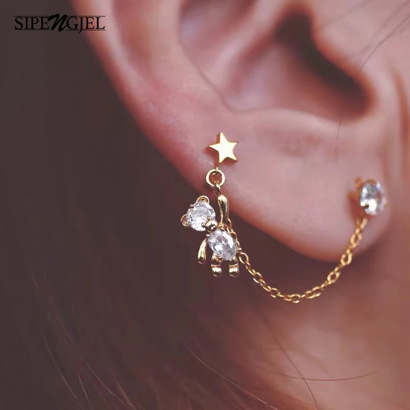 Bear Stud Earrings Crystal Star Tassel Drop Earrings Statement Jewelry Gift