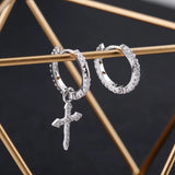 SIPENGJEL Cross Drop Asymmetry Earrings Silver Dangle Hoop Earrings