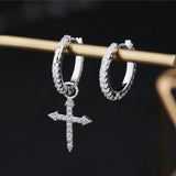 SIPENGJEL Cross Drop Asymmetry Earrings Silver Dangle Hoop Earrings