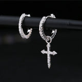 SIPENGJEL Cross Drop Asymmetry Earrings Silver Dangle Hoop Earrings
