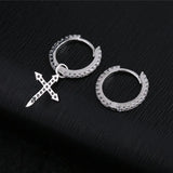 SIPENGJEL Cross Drop Asymmetry Earrings Silver Dangle Hoop Earrings