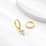 SIPENGJEL Cross Drop Asymmetry Earrings Silver Dangle Hoop Earrings