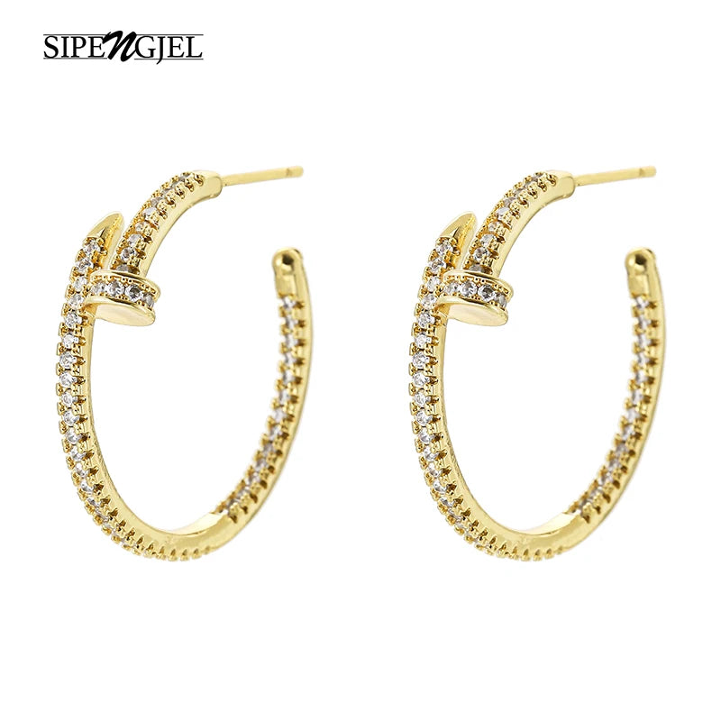 Geometric Nail Stud Earrings Punk Big Circle Piercing Earrings For Women