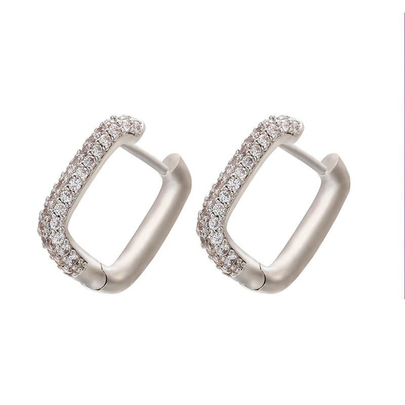 Geometric Square Hoop Earrings Cubic Zircon Punk Huggie Jewelry
