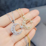 Silver Moon Star Pendant Necklace Crescent Clavicle Chain Choker