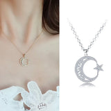 Silver Moon Star Pendant Necklace Crescent Clavicle Chain Choker