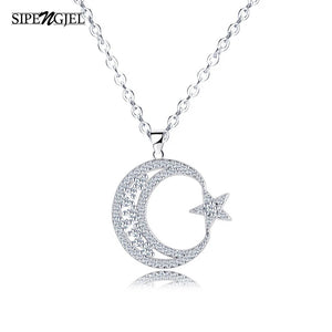 Silver Moon Star Pendant Necklace Crescent Clavicle Chain Choker