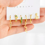 Green Cubic Zircon Snake Drop Dangle Earrings Set Animal Jewelry