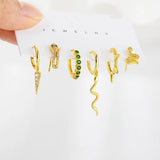 Green Cubic Zircon Snake Drop Dangle Earrings Set Animal Jewelry