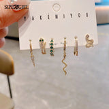 Green Cubic Zircon Snake Drop Dangle Earrings Set Animal Jewelry