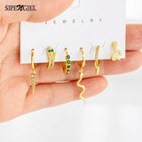 Green Cubic Zircon Snake Drop Dangle Earrings Set Animal Jewelry