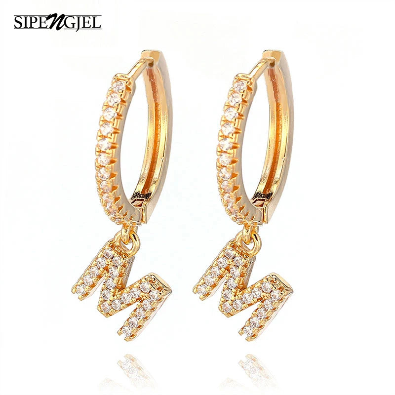 SIPENGJEL Initials A-Z Drop Hoop Earrings Women Punk Dangle Jewelry Gift