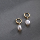 Korea Baroque Pearl Dangle Earrings for Women, Freshwater Pearls Hoop Jewelry