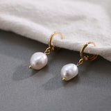 Korea Baroque Pearl Dangle Earrings for Women, Freshwater Pearls Hoop Jewelry