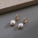 Korea Baroque Pearl Dangle Earrings for Women, Freshwater Pearls Hoop Jewelry