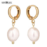 Korea Baroque Pearl Dangle Earrings for Women, Freshwater Pearls Hoop Jewelry