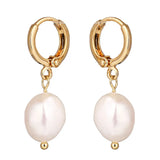 Korea Baroque Pearl Dangle Earrings for Women, Freshwater Pearls Hoop Jewelry