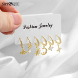 Zircon Crystal Drop Hoop Earrings Set Star Moon Pendant Earrings
