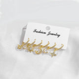Zircon Crystal Drop Hoop Earrings Set Star Moon Pendant Earrings