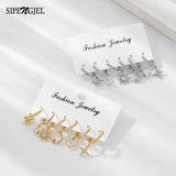 Zircon Crystal Drop Hoop Earrings Set Star Moon Pendant Earrings