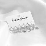 Zircon Crystal Drop Hoop Earrings Set Star Moon Pendant Earrings