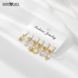 Zircon Crystal Drop Hoop Earrings Set Star Moon Pendant Earrings