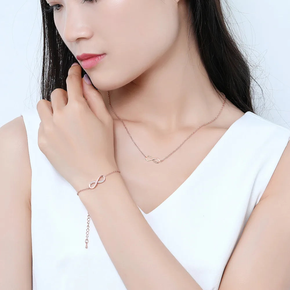 SIPENGJEL Silver Infinity Necklace Love Pendant Short Chain Necklaces For Women