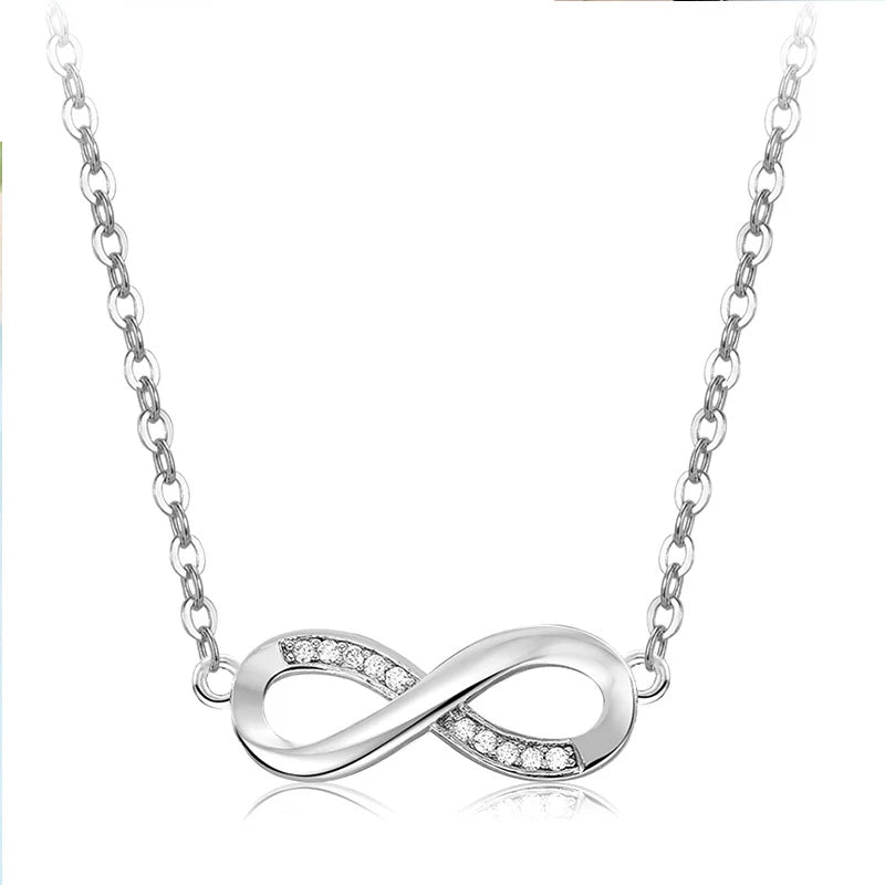 SIPENGJEL Silver Infinity Necklace Love Pendant Short Chain Necklaces For Women
