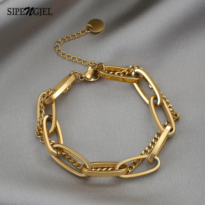 SIPENGJEL Metal Thick Chain Bracelets for Women