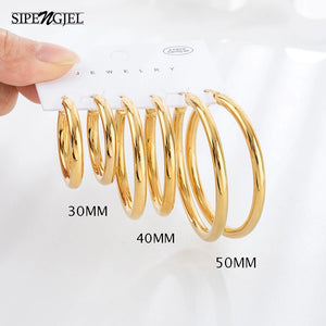 SIPENGJEL Thick Smooth Metal Hoop Earrings Set Women Small Big Circle Jewelry