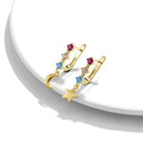 Crystal Star Moon Dangle Earrings Rainbow Square Geometric Hoop