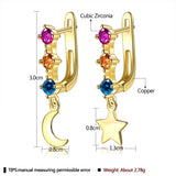 Crystal Star Moon Dangle Earrings Rainbow Square Geometric Hoop