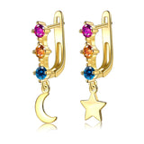 Crystal Star Moon Dangle Earrings Rainbow Square Geometric Hoop