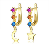 Crystal Star Moon Dangle Earrings Rainbow Square Geometric Hoop