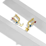 Crystal Star Moon Dangle Earrings Rainbow Square Geometric Hoop