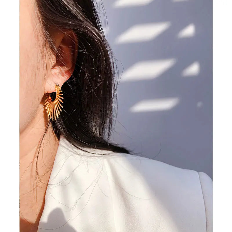 Vintage Punk fan-shaped Earrings Geometric Goth Hoop Wedding Jewelry