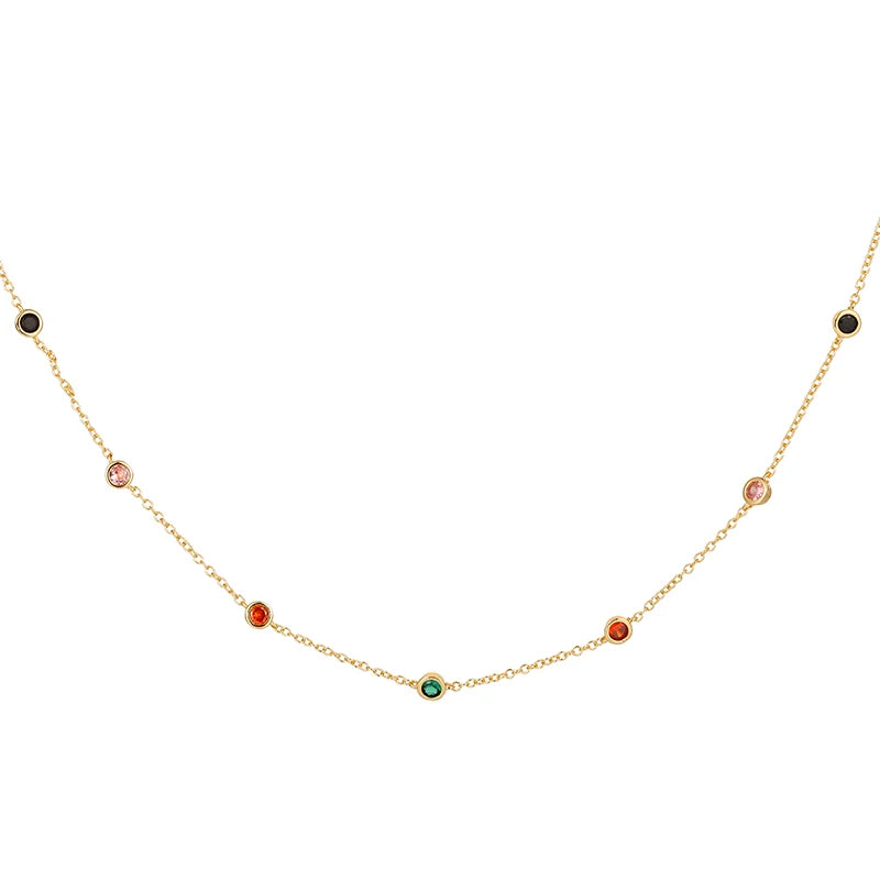 Colorful Cubic Zirconia Crystal Bead Necklace for Women Girls