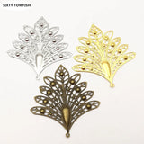10 Pieces Metal Filigree Flowers Slice Feather Charms Pendant base
