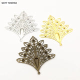 10 Pieces Metal Filigree Flowers Slice Feather Charms Pendant base
