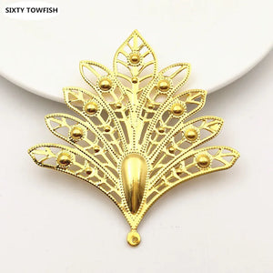 10 Pieces Metal Filigree Flowers Slice Feather Charms Pendant base