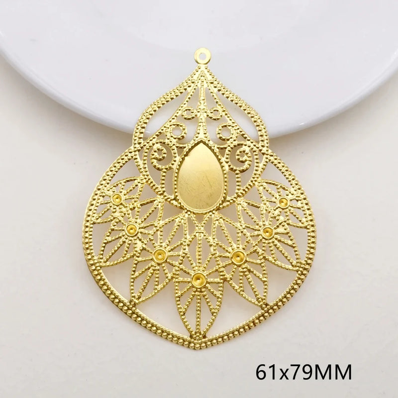10 Pieces Metal Filigree Flowers Slice Feather Charms Pendant base