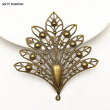 10 Pieces Metal Filigree Flowers Slice Feather Charms Pendant base