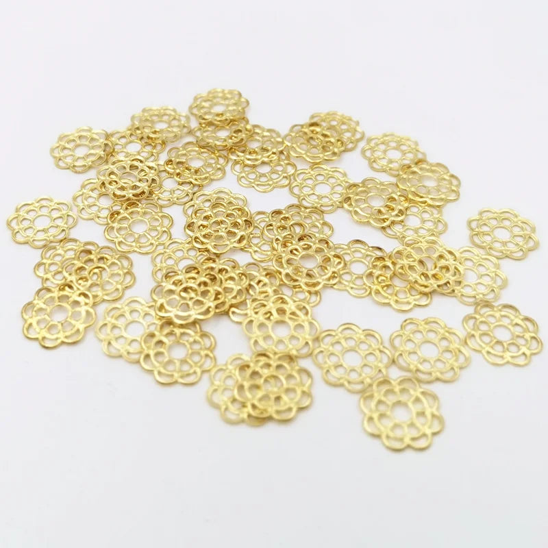 200pcs 10mm Brass Flower Filigree Slice Charms Base Settings