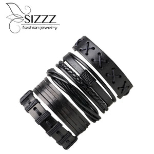 Men's Leather Bracelet Set - 5 Pieces