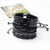 Men's Leather Bracelet Set - 5 Pieces