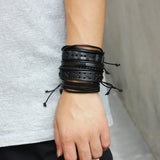 Men's Leather Bracelet Set - 5 Pieces