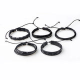 Men's Leather Bracelet Set - 5 Pieces